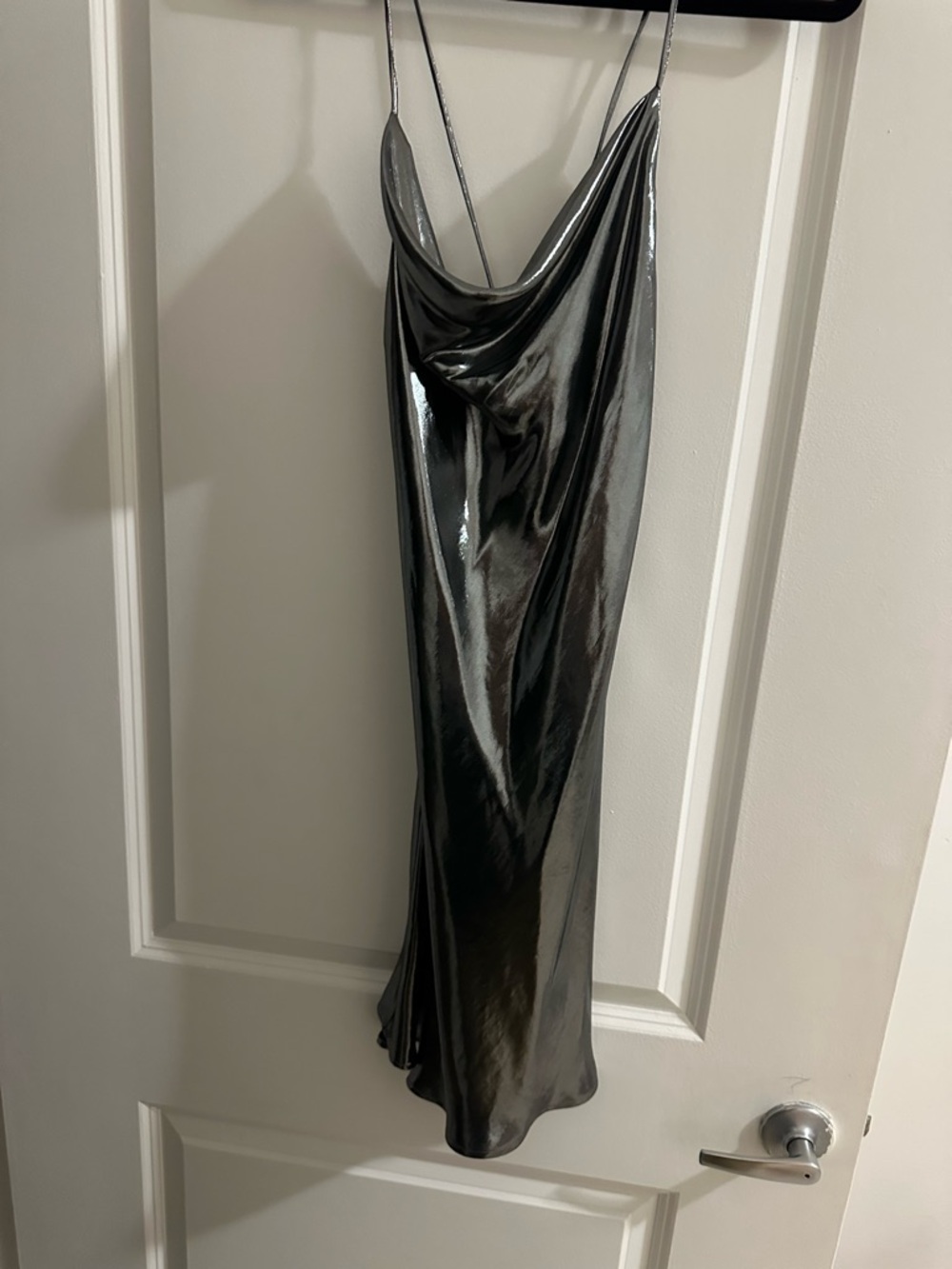 Zara Metallic Silver Cowl Neck Slip Dress